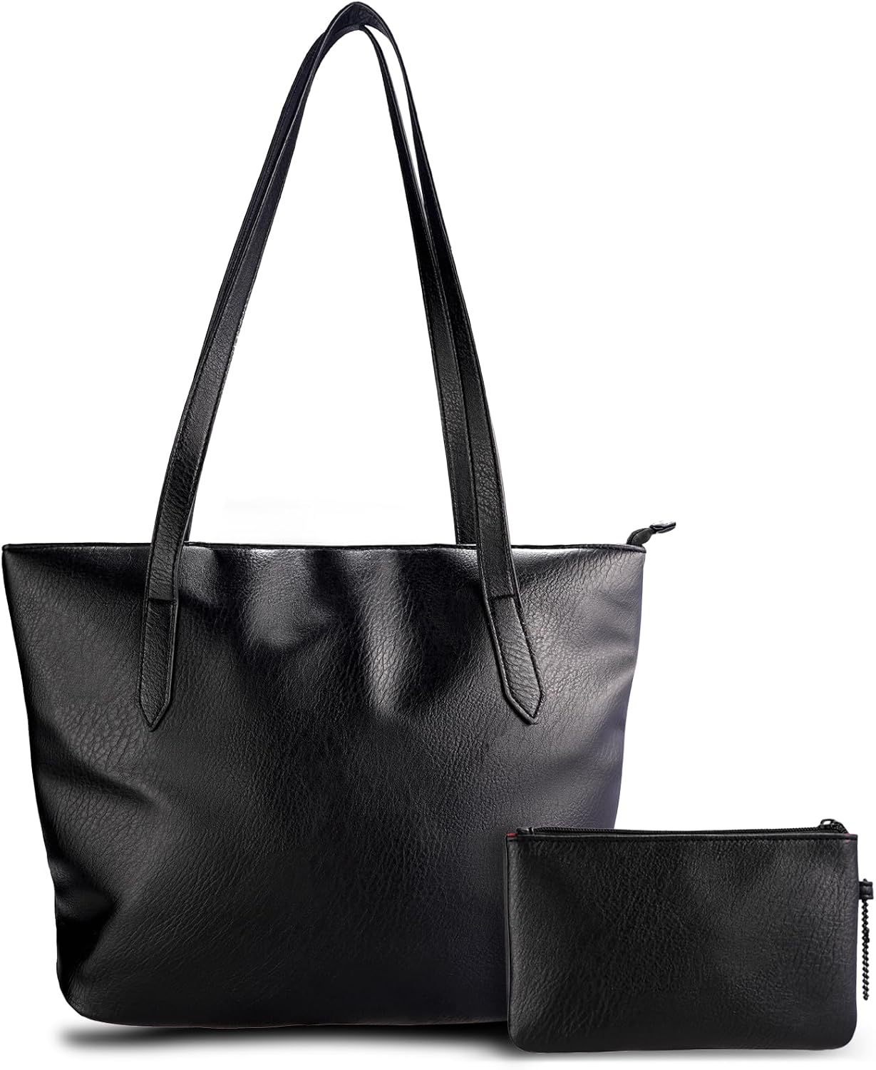 Black Tote Bag for Women Work, Tote Bag with Zipper Shoulder Bag Soft Faux Leather Tote Bag Large Purses for women Handbags