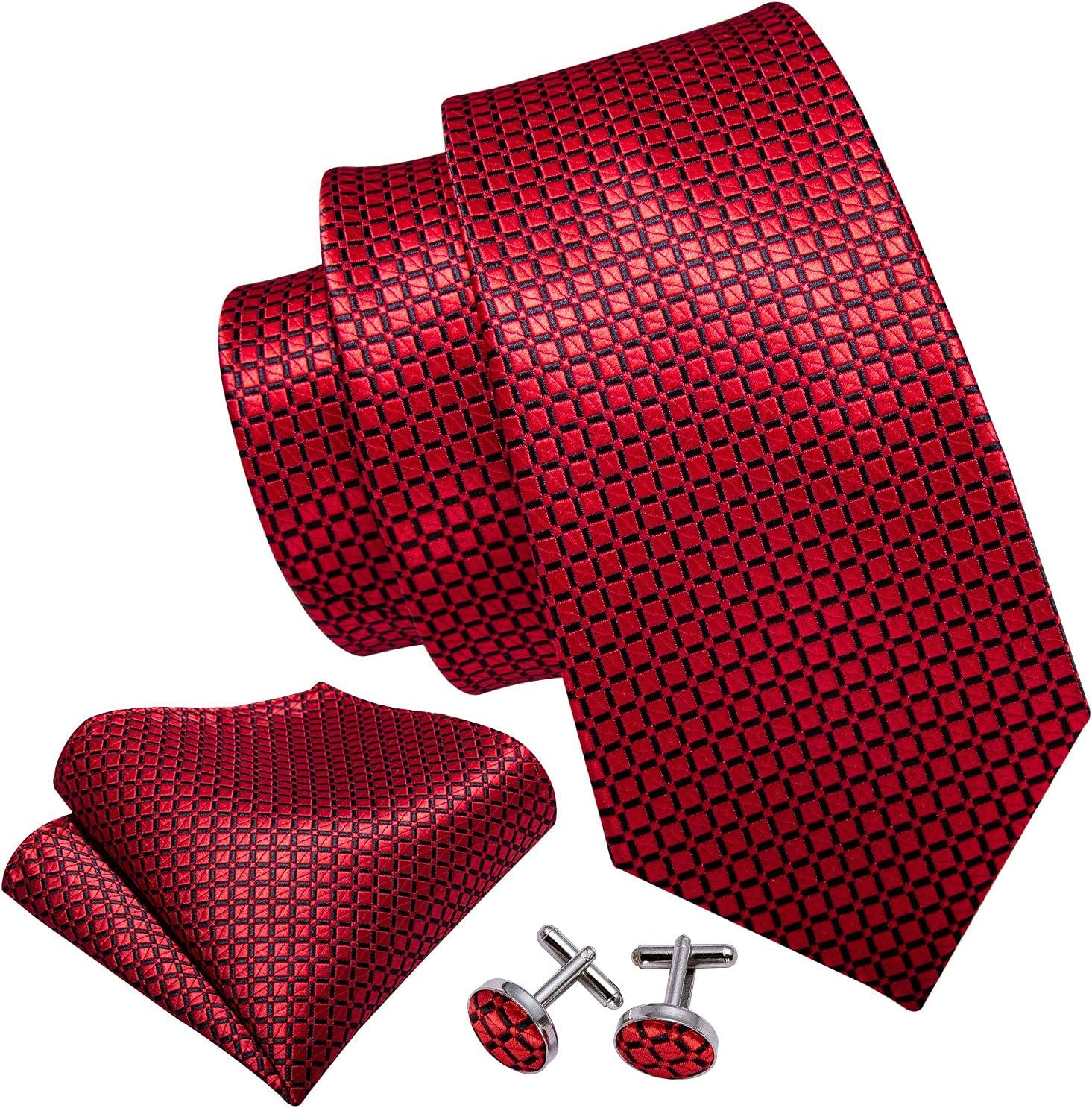 Designer Classic Ties for Men Set Formal Pocket Square Cufflink Check Plaid